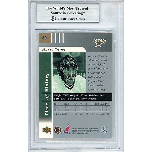 Marty Turco Signed Stars 02-03 Upper Deck Hockey Card Beckett BAS Slab Autograph - Picture 2 of 4